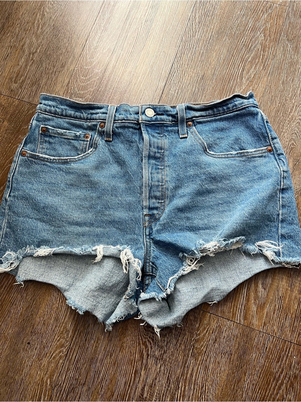 Levi's Distressed High-Waist Denim Shorts - Light Blue